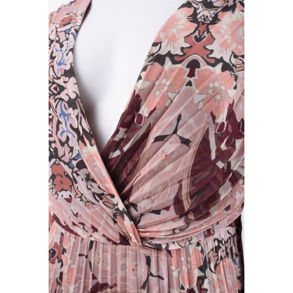 Badgley Mischka Womens Pleated Maxi Dress Sz 8 Multi-Color Pink Red Floral NWT - Picture 4 of 6